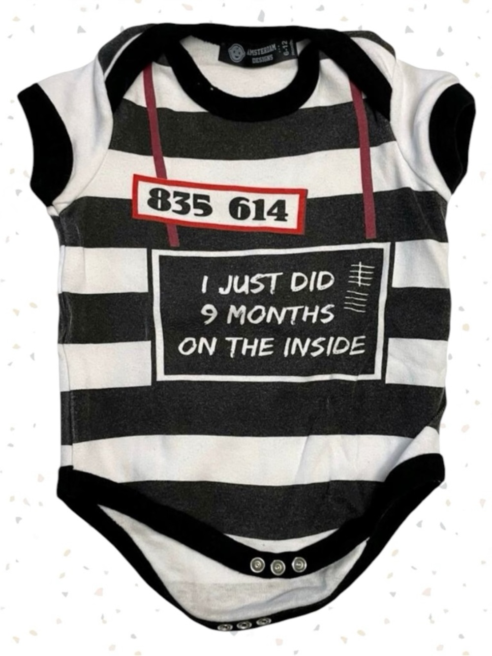 Amsterdam Design Baby Lockup Prisoner Funny Novelty Bodysuit Joke Top Size 6-12m